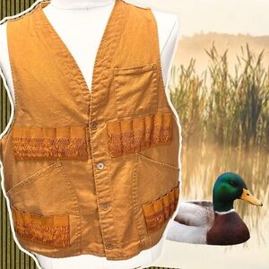 VINTAGE 80s hunting sportsman vest 100% cotton canvas pouch pocket outdoors mens